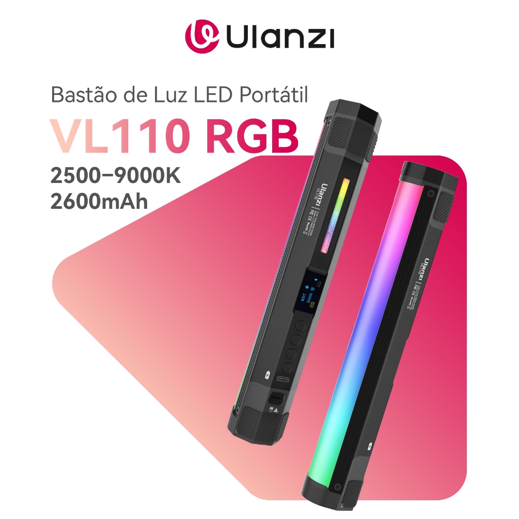 ULANZI VL110 RGB Bastão de Luz LED Portátil 2500–9000K, CRI95+, Magnético para Foto e Vlog