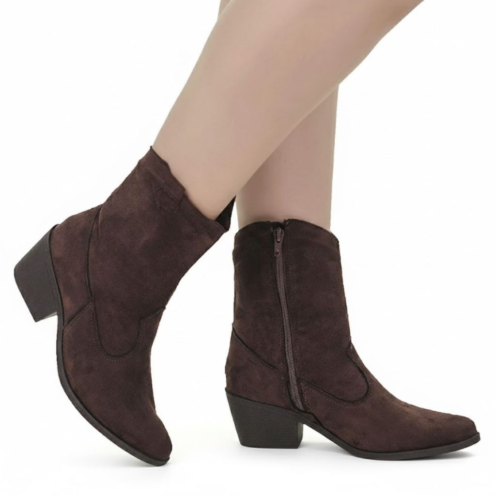 Bota Feminina Texana Cano Curto Moda Country Rodeio Festas Bico Fino Camurça 930-02 em Oferta na Shopee