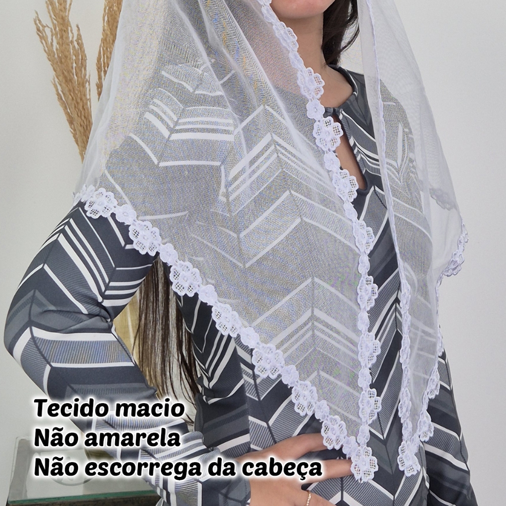 Véu Ccb Congregação Cristã Renda Guipir Floral Adulto (mod. Sofia)