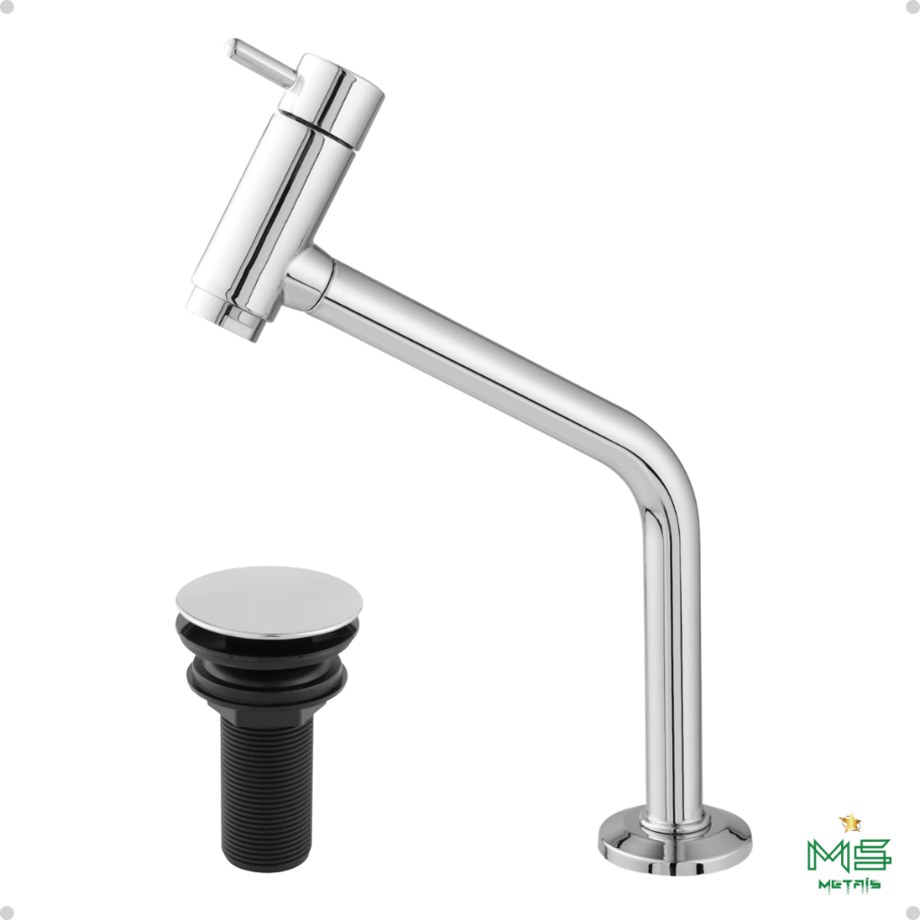 Torneira link Alta de ABS Cromada Para Cuba de Sobrepor Banheiro e Lavatorio + Valvula Click em Oferta na Shopee