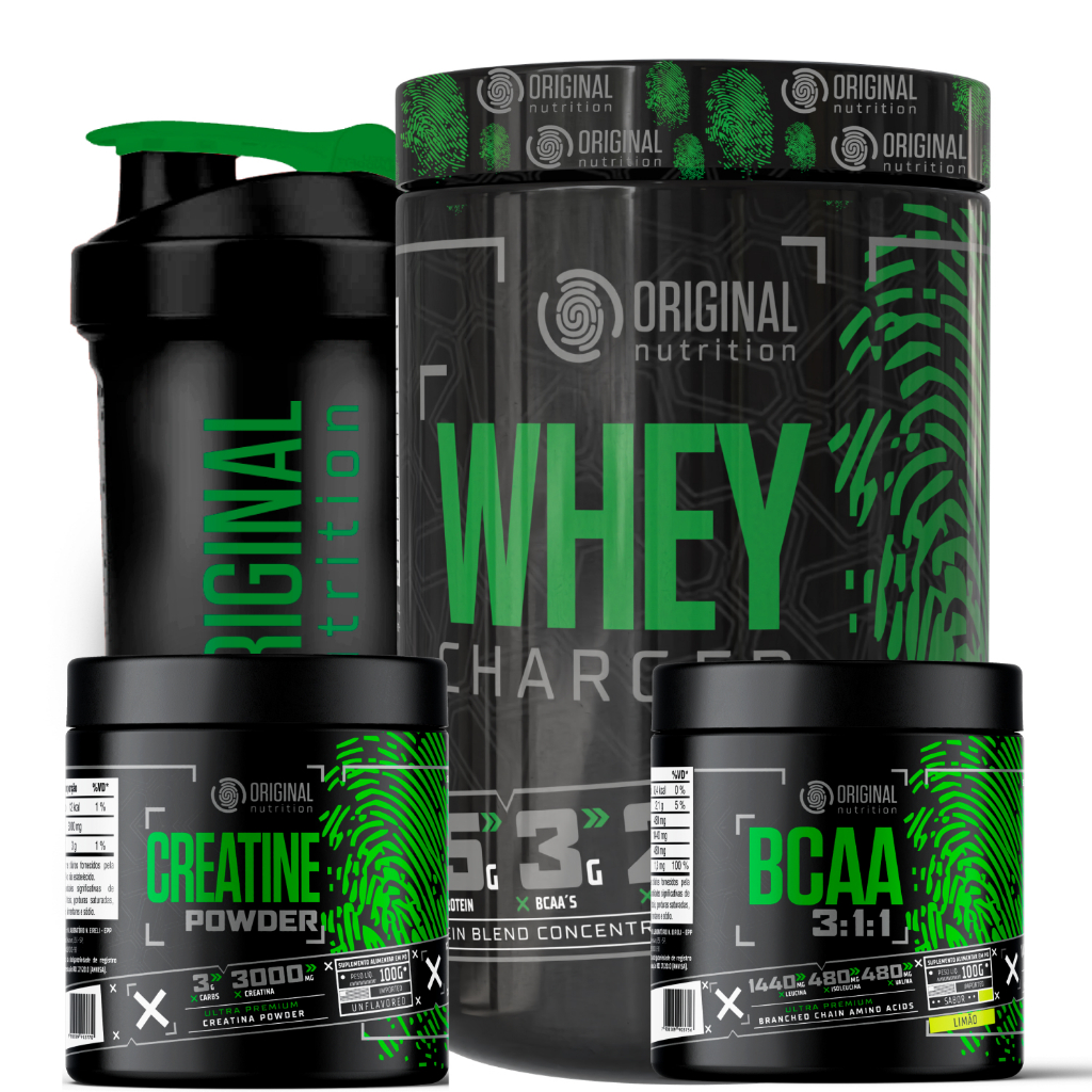 Kit Whey Protein Charged Original + Bcaa + Creatina + Shaker - Melhor custo benefício em Oferta na Shopee