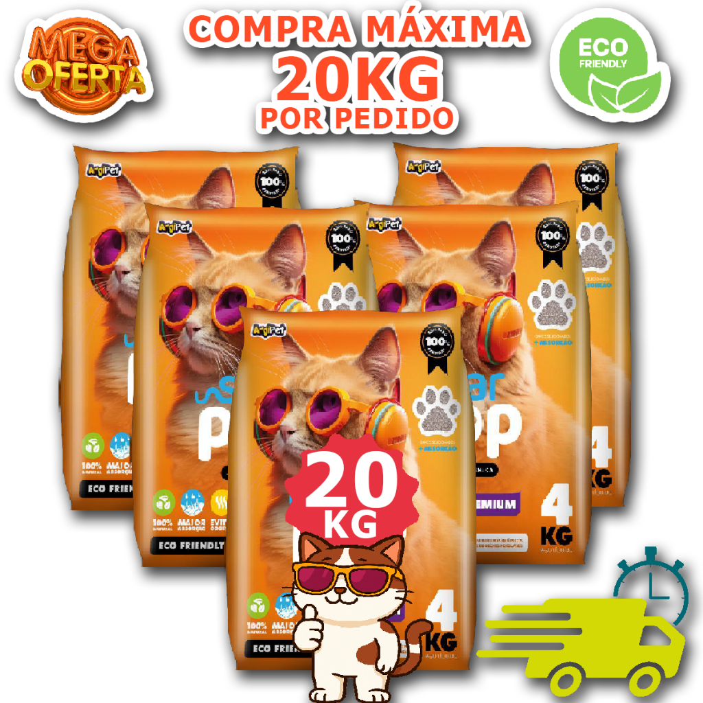 20 a 4kg areia sanitaria ultra premium tradicional higienica natural absorvente para gatos ecologica em Oferta na Shopee