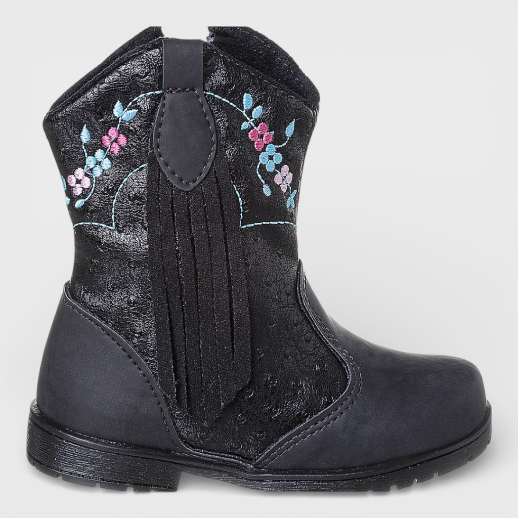 Bota Infantil Feminina Country Preta Bordado Floral Com Franja Babado Boiadeira em Oferta na Shopee