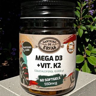 Mega D3 + K2 MK7 60 Cáps 550 mcg Canteiro de Ervas em Oferta na Shopee