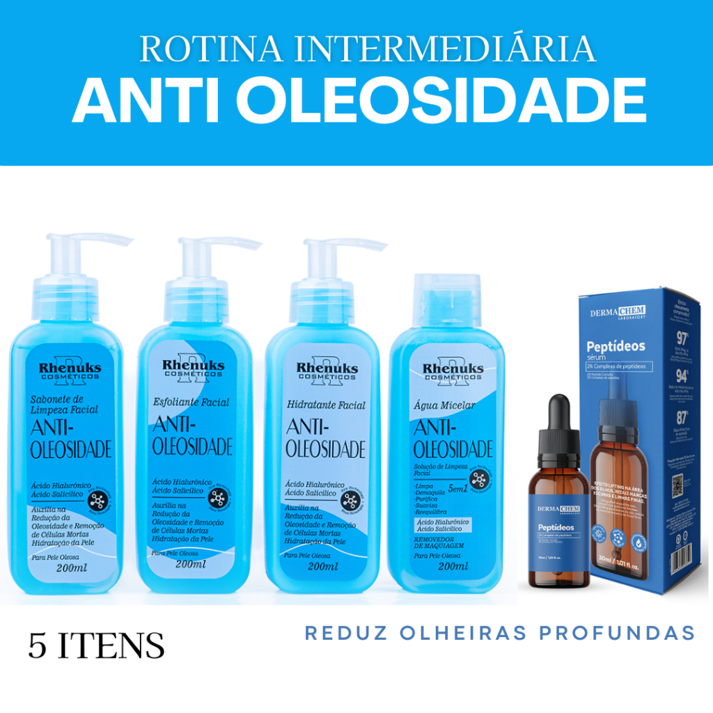 Kit Skincare Anti Oleosidade Rhenuks+Sérum Peptideos para Olheiras Manchas Efeito Lifiting Dermachem