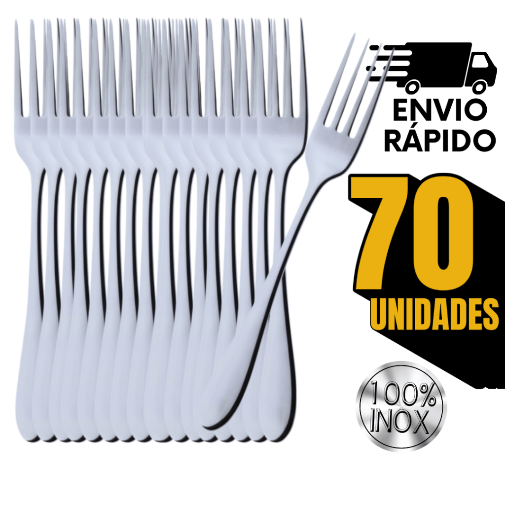 Conjunto 70 Garfos Inox Talheres para Mesa, Refeições, Cozinha, churrasco Utilidades Talher Garfo