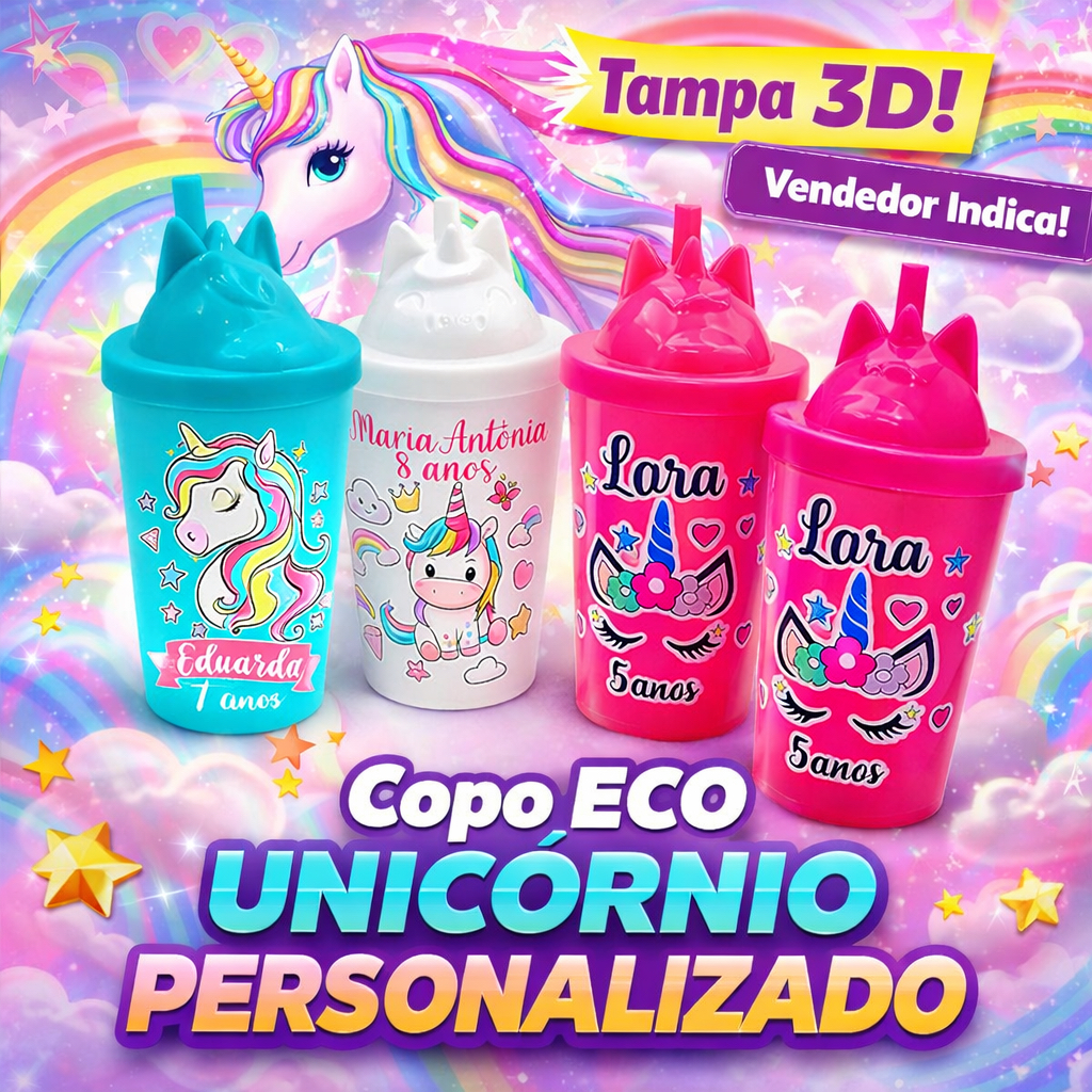 Kit Copos Eco Unicórnio Personalizados 300ml Festa Infantil, Aniversário, Lembrancinha em Oferta na Shopee