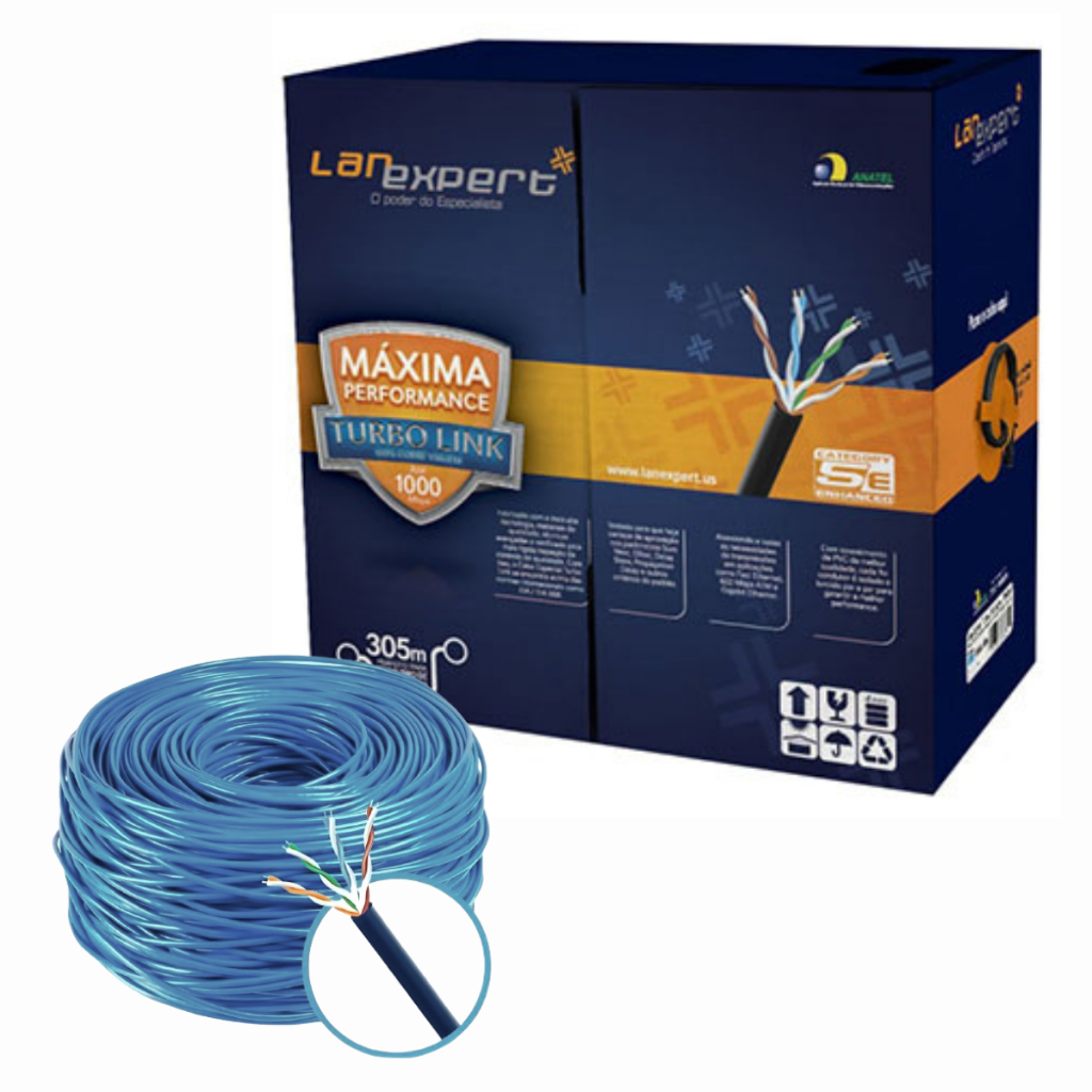 Cabo Rede UTP Lan Cat5e 4 Pares 100% Cobre 305 Metros Azul - Lan Expert
