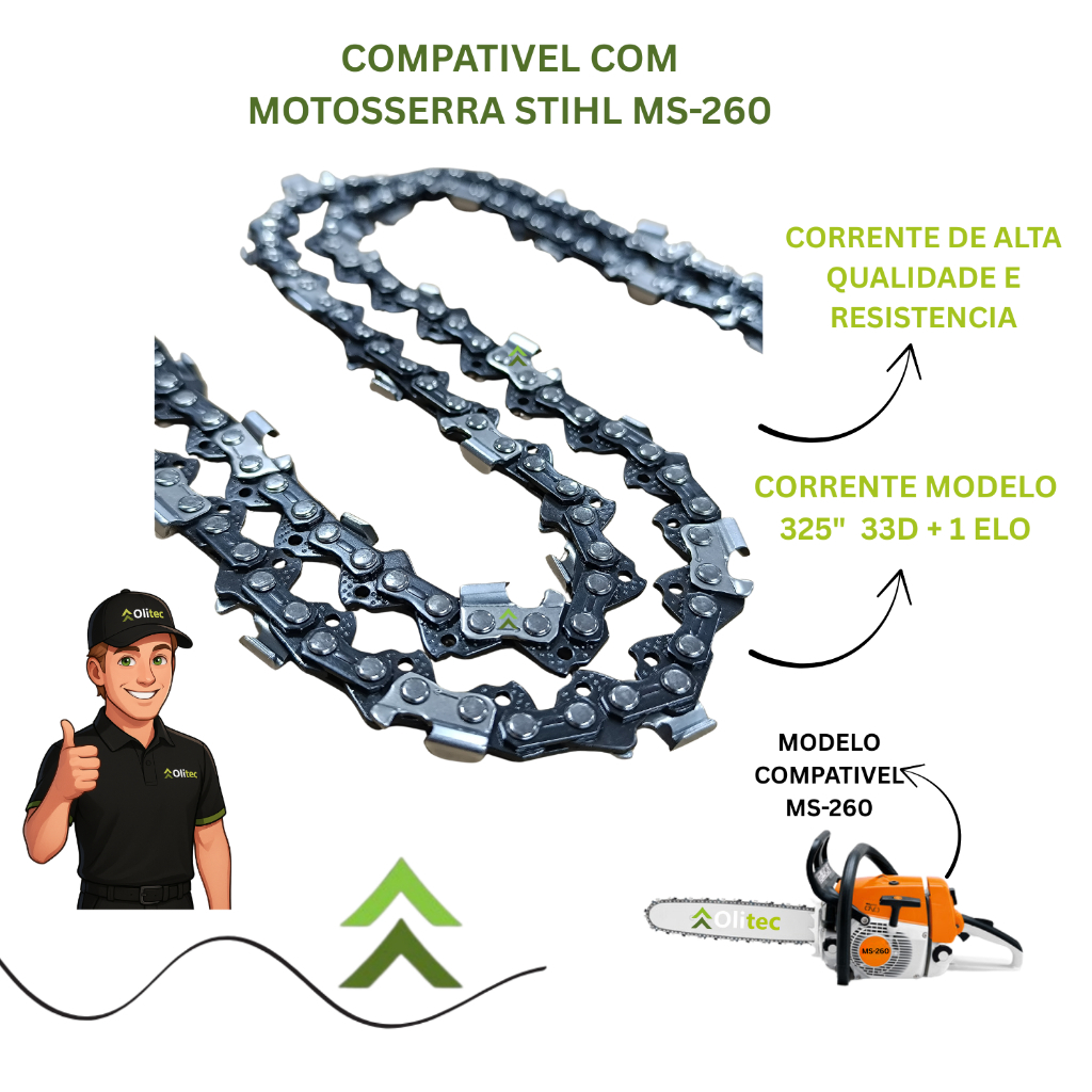 Corrente Para Motosserra Stihl Ms-260 325" 33 Dentes +1 Elo