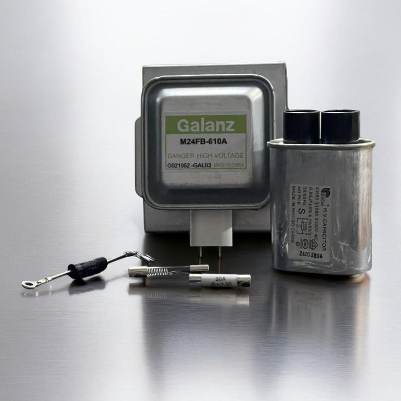 Kit Reposição Microondas Magnetron M24FB-610A + Capacitor 0,85uf + Diodo +  Fusivel Ceramica 20A + Fusivel de Vidro 0.8A
