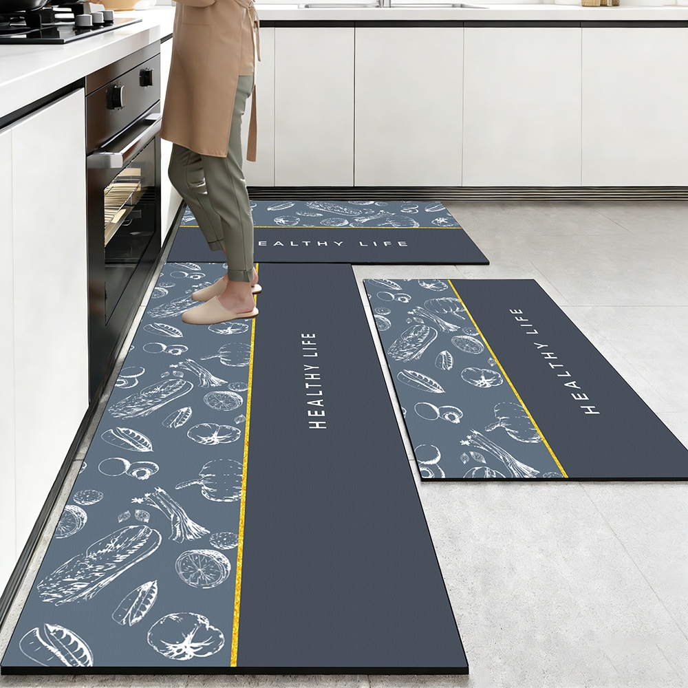 Kit 3 Tapetes de Cozinha Tamanho Grande - Borracha Antiderrapante, Super Absorvente e Secagem Rápida 160x50+80x50cm*2