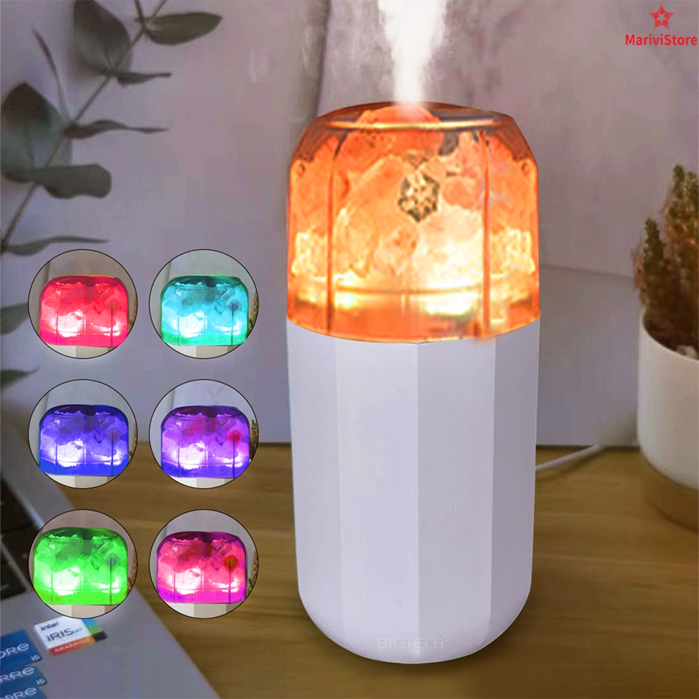 Umidificador De Ar Purificador Difusor Aromatizador Ambiente Luminária Pedra De Sal Natural Com Gradiente Multicolorido