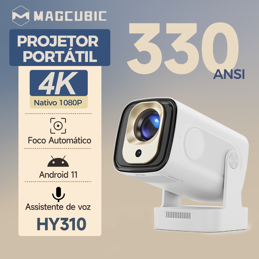 MAGCUBIC HY310 Projetor Portátil 330 ANSI Foco automático Suporta 4K Controle remoto por voz WiFi6 BT5.4