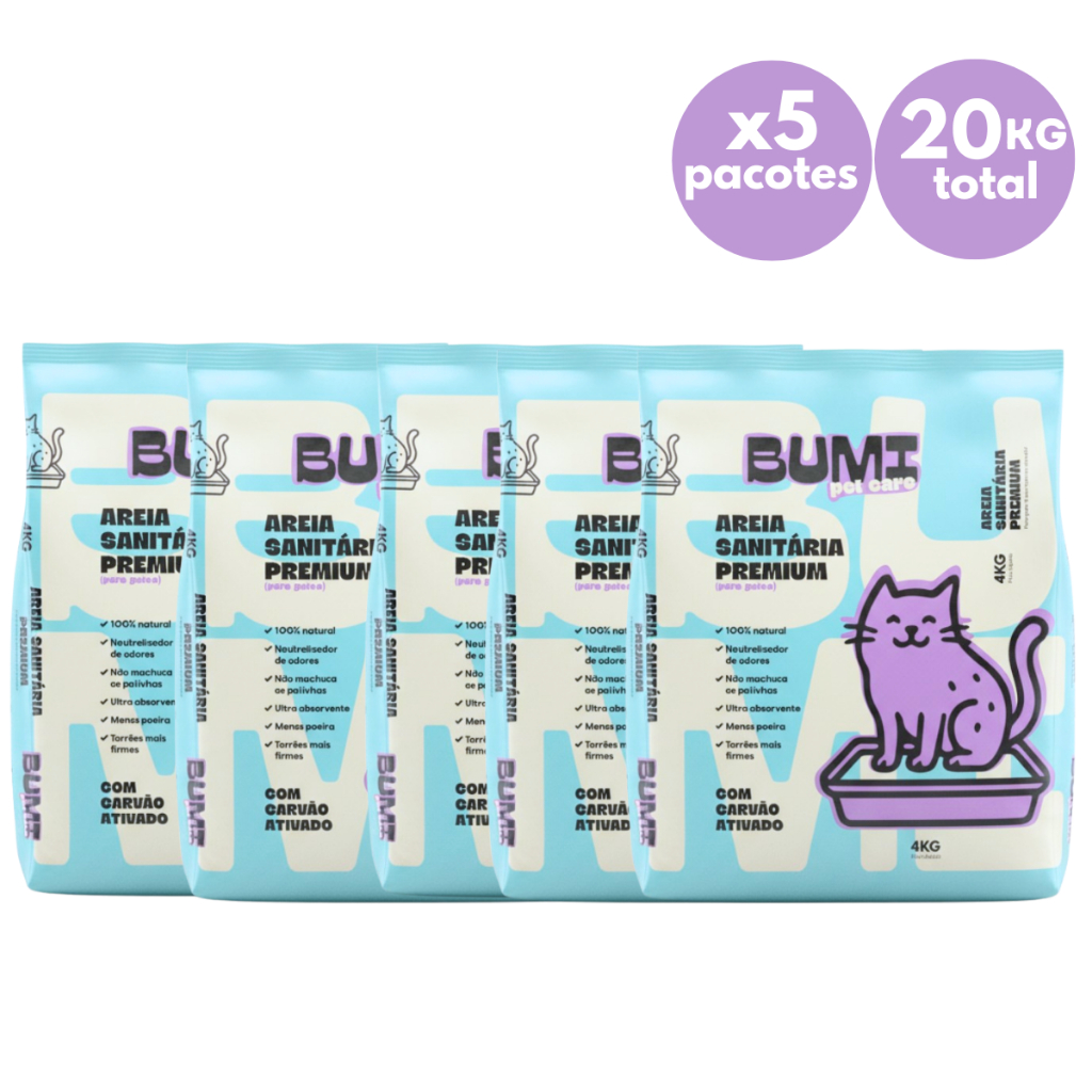 Kit Atacado Areia de Gato Biodegradável com Carvão Ativado Bumi Pet Care