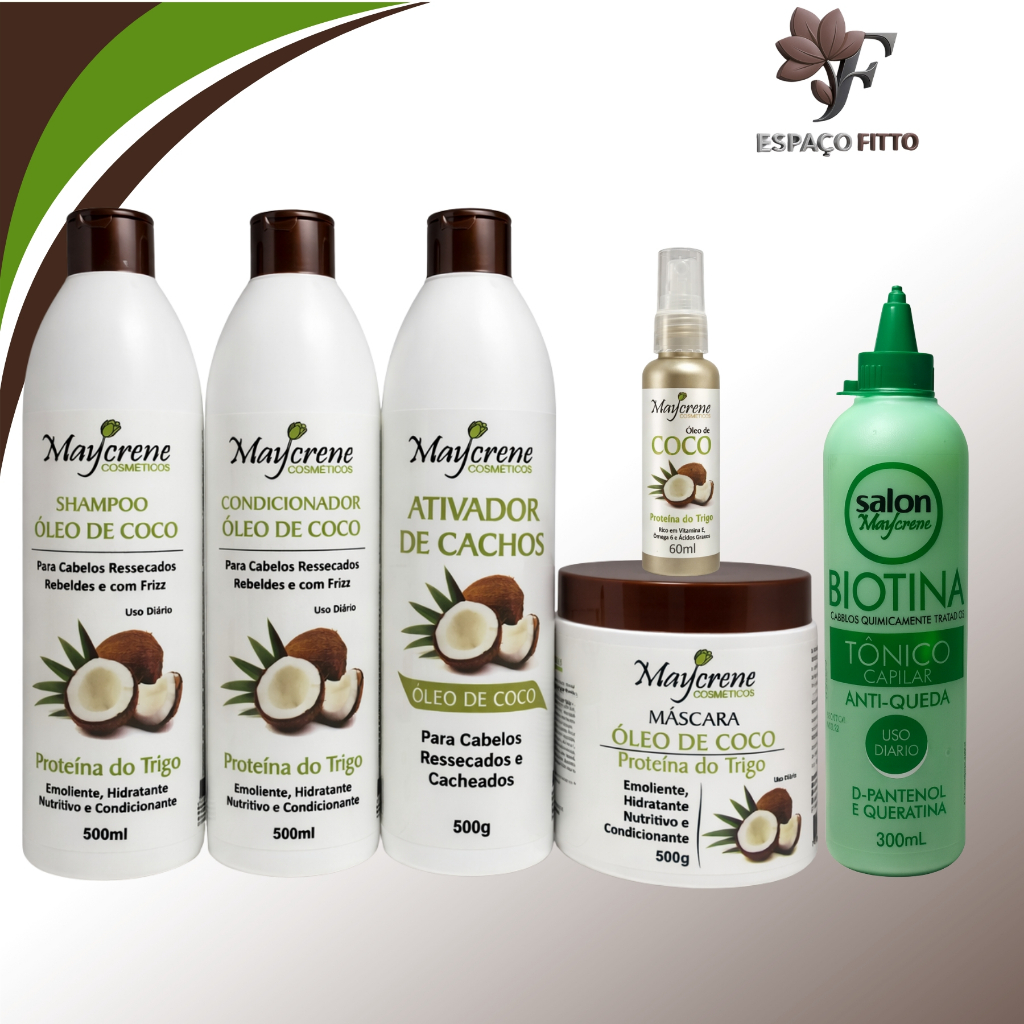 kit Óleo de coco com ativador de cachos+tônico biotina+ óleo de coco 60ml maycrene