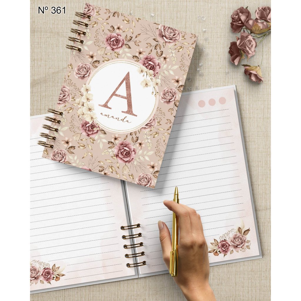 Caderno Alfabeto Floral Boho - Capa dura Laminada - 200 páginas