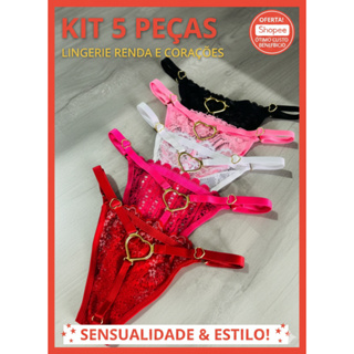 Calcinha Feminina Coração |Kit 5 | Tanga Fio Dental Sexy Lingerie com Regulagem| Renda Confortavél | Forro Algodão em Oferta na Shopee