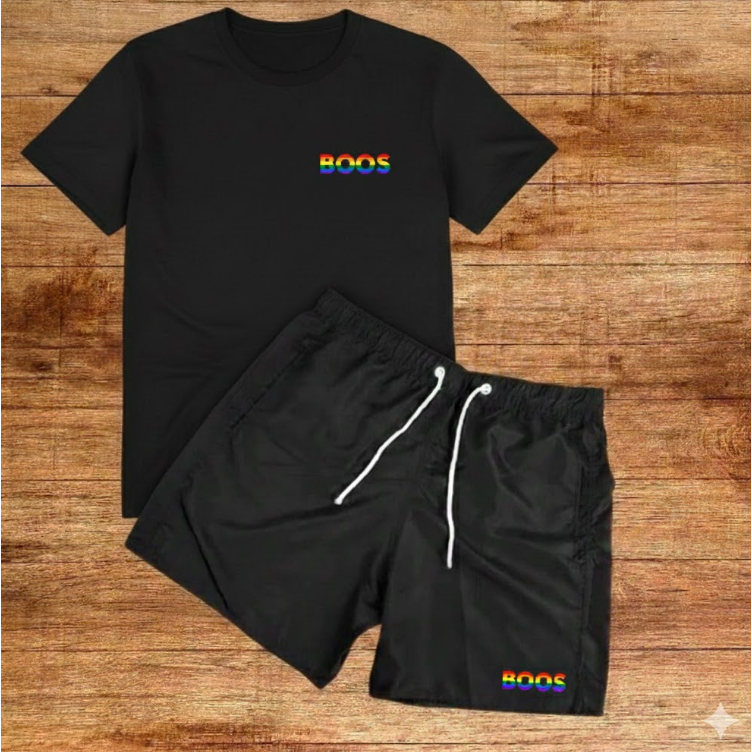 Video Conjunto Camiseta em Algodão + Shorts Shorts Tectel Estampados Esportivo Casual Streetwear Estampa - Preto - Vis