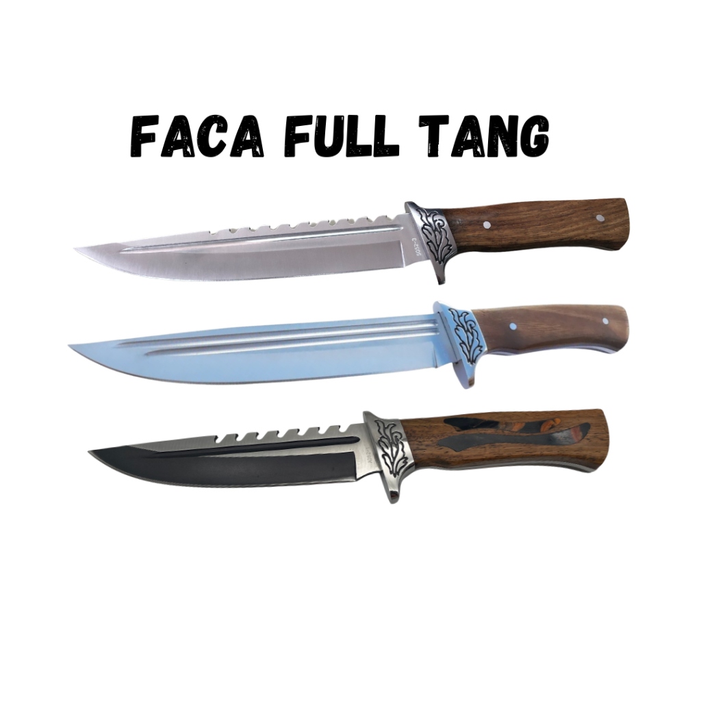 Faca Churrasco Caça e Pesca Cabo Artesanal em Madeira, Aço Inox FullTang - 0906 em Oferta na Shopee