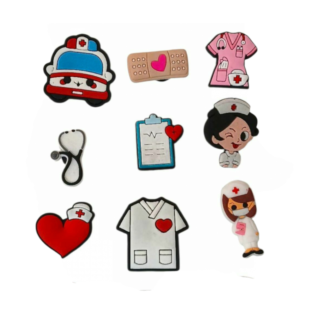Kits Pins Botons Apliques Divertidos de Enfermagem Para decorar Sandália Babuche Feminina