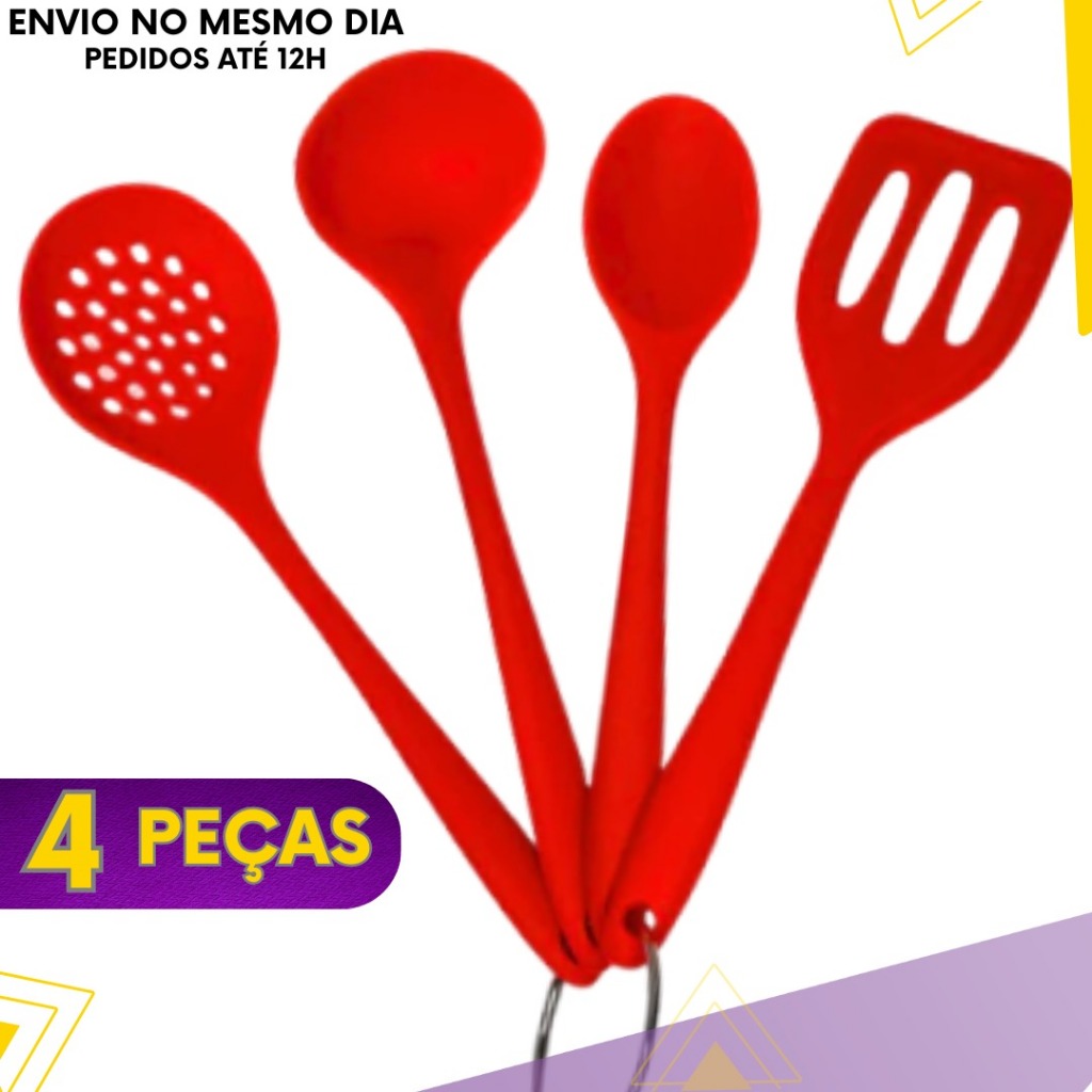 Jogo De Utensílios P/ Cozinha De Silicone C/ 4 Peças - Não Risca Panela Antiaderente Premium
