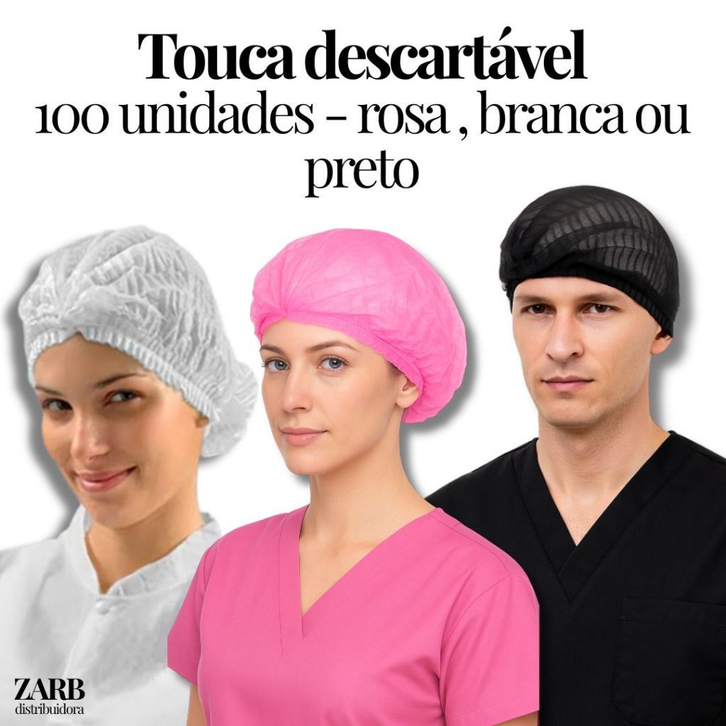 Touca Descartável Tnt Elástico com 100 unidades preta rosa branca com 100un cada pacote