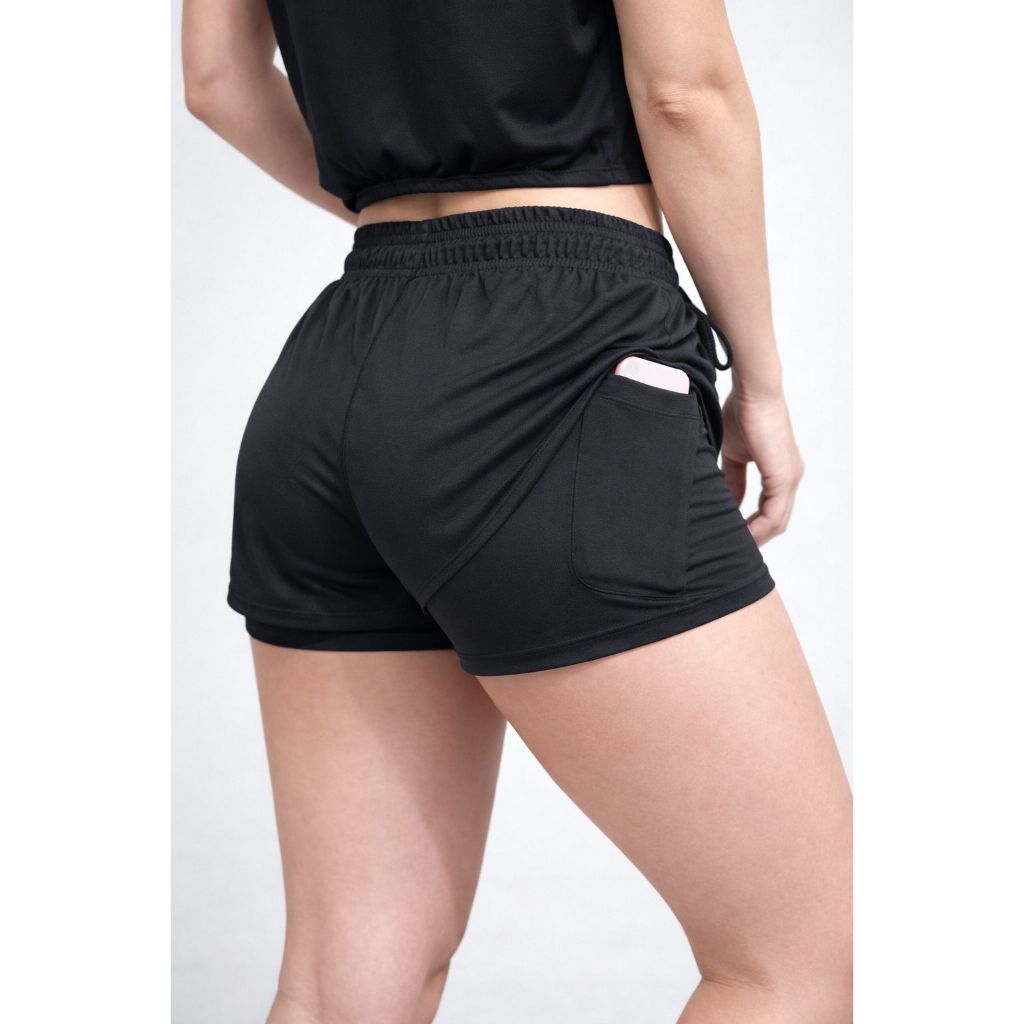 Shorts compressão 2 em 1 Feminino para academia caminhadas e corrida Fitness Bermuda Dry fit