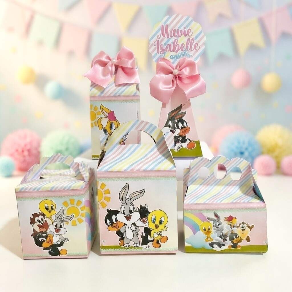 PEGUE E MONTE - Kit Festa Looney Tunes Menina Personalizados Aniversário–Lembrancinha - Caixinhas para Festa