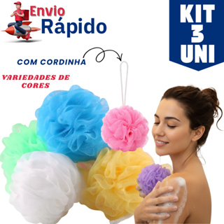 Kit Com 5/3 ou 1 Esponjas De Banho Nylon Grande Bucha Esfoliante Toque Macio Suave Com Cordão em Oferta na Shopee