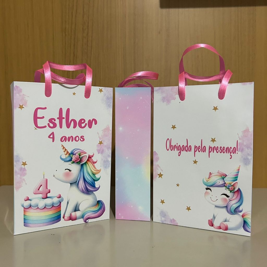 Sacolinha Unicornio Personalizada festa infantil lembrancinhas