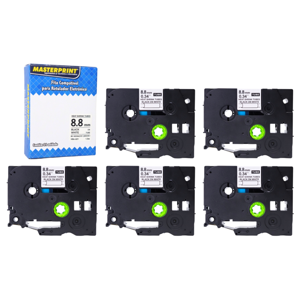 5 Fita Compatível HSC-221 HSE-221 HSC221 8.8mm 1.5m Tubo Termo Retrátil 2030 2030AD 2030VP 2100 2110 2200 2210 2300 2310