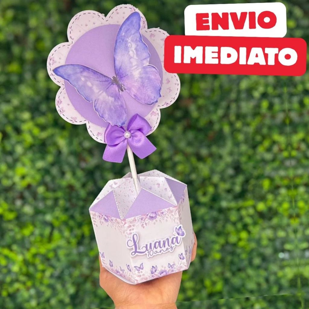 ENVIO RÁPIDO Kit Centro de mesa Jardim Borboletas Lilás Personalizado Arranjo Enfeite Cachepô Festa em Oferta na Shopee