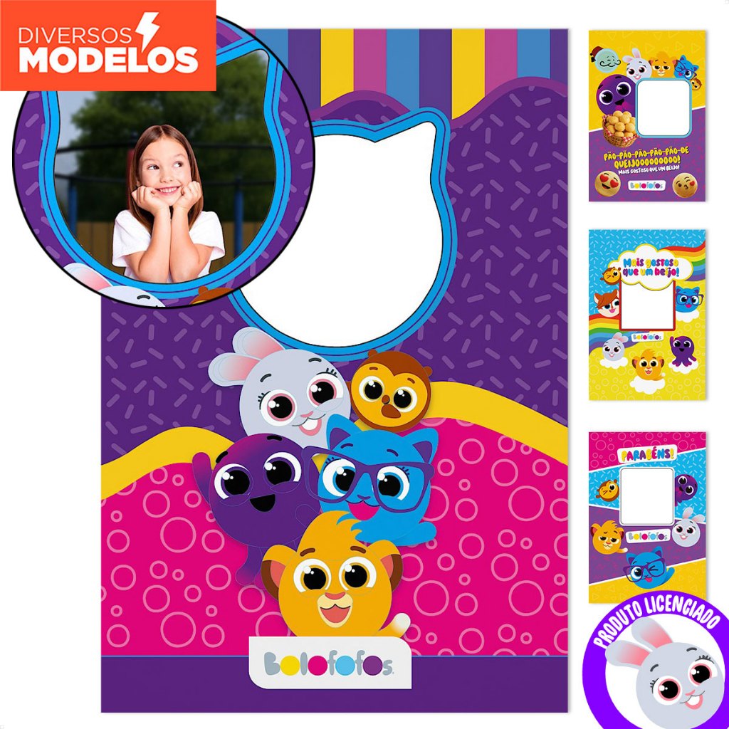 Painel de Festa Bolofofos Retangular Interativo Decoração Infantil Sublimado Em Tecido 1,5x2,2m - Licenciado