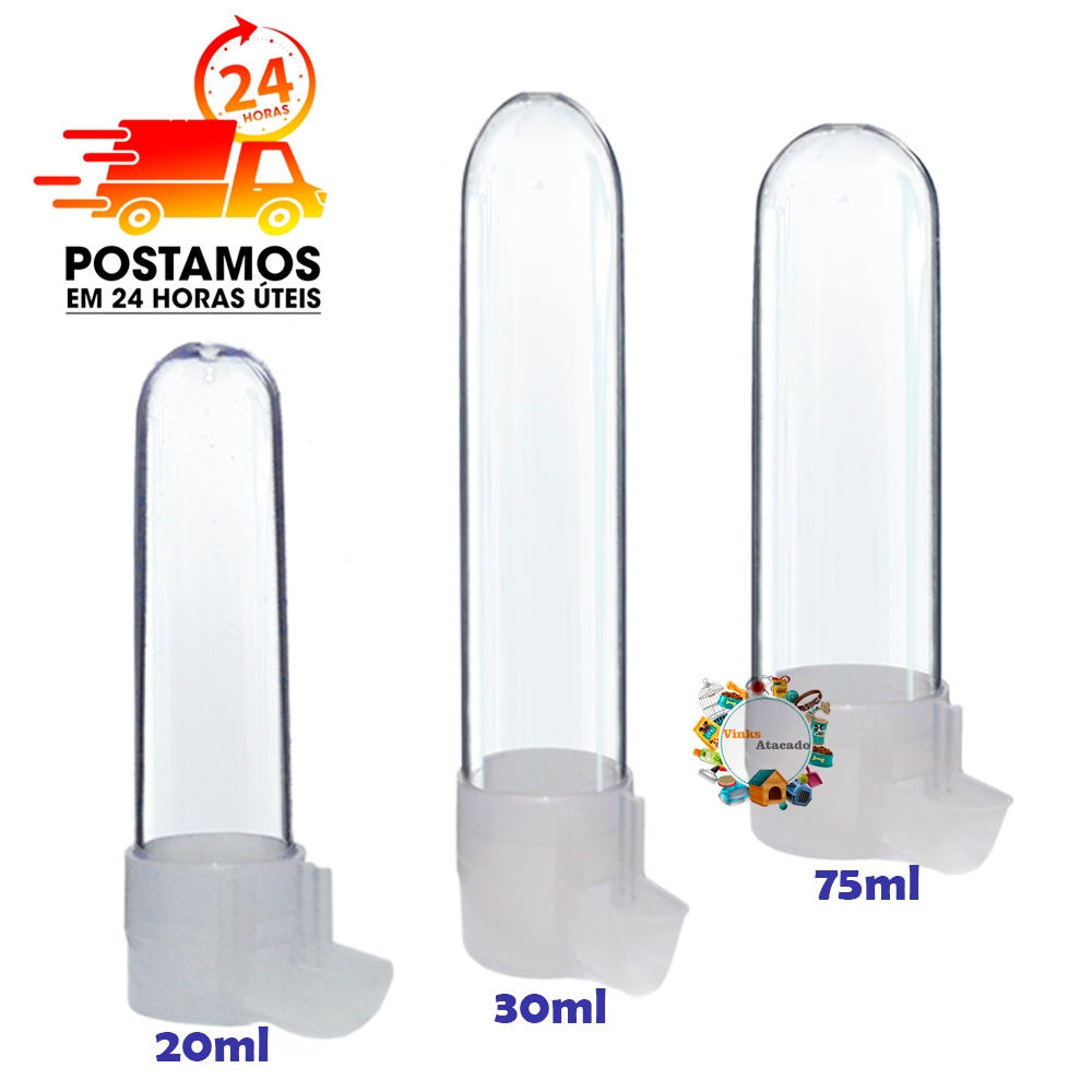 Kit 12 ou 6 Bebedouro Plástico Acrilico Clone P, M, G Malha Fina Passaros Cánario Belga Papa Capim Coleiro Pintassilgo