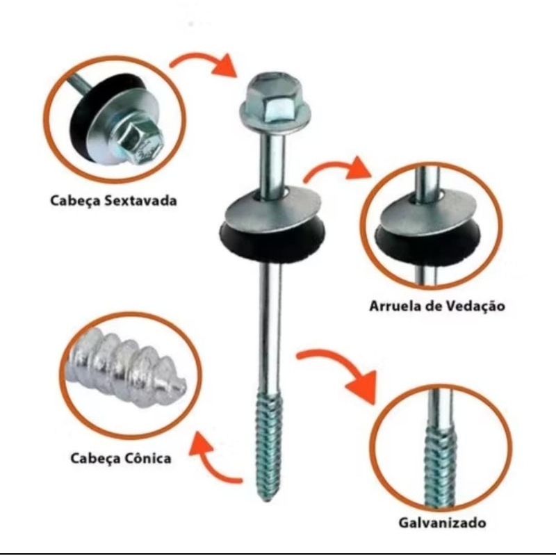 Parafuso Telha Fibrocimento 5/16 110mm Completo 50uni em Oferta na Shopee