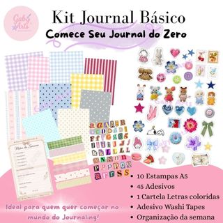 Kit Journal Completo A5 – Papelaria Criativa com 45 Adesivos, Letras e Washi | Ideal para Planner e Scrapbook