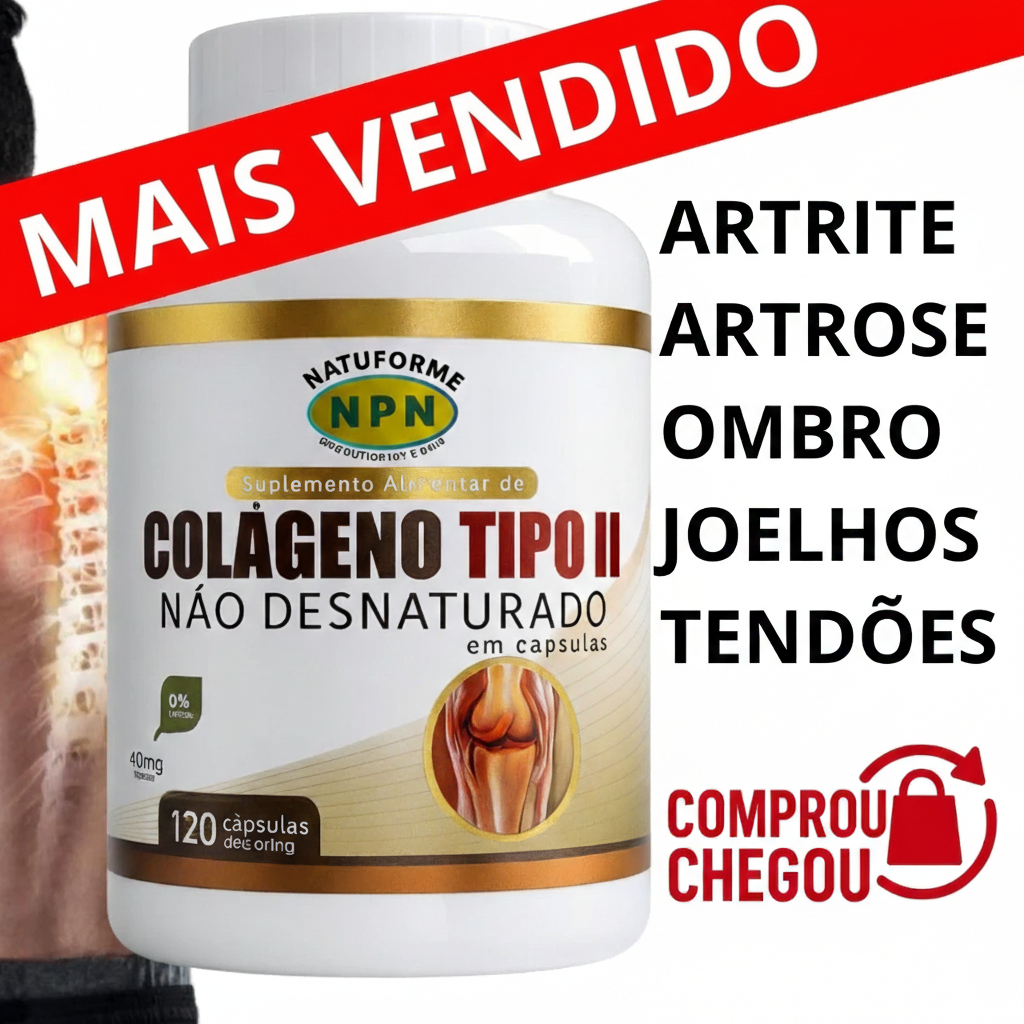 Colágeno Tipo 2 Não Desnaturado 120 Cápsulas 500mg Natural Suplemento