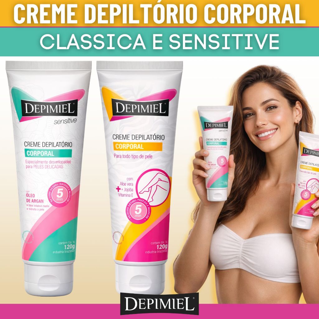 Creme Depilatório Corporal Depimiel Classica e Sensitive Para Todos os Tipos de Peles 120g