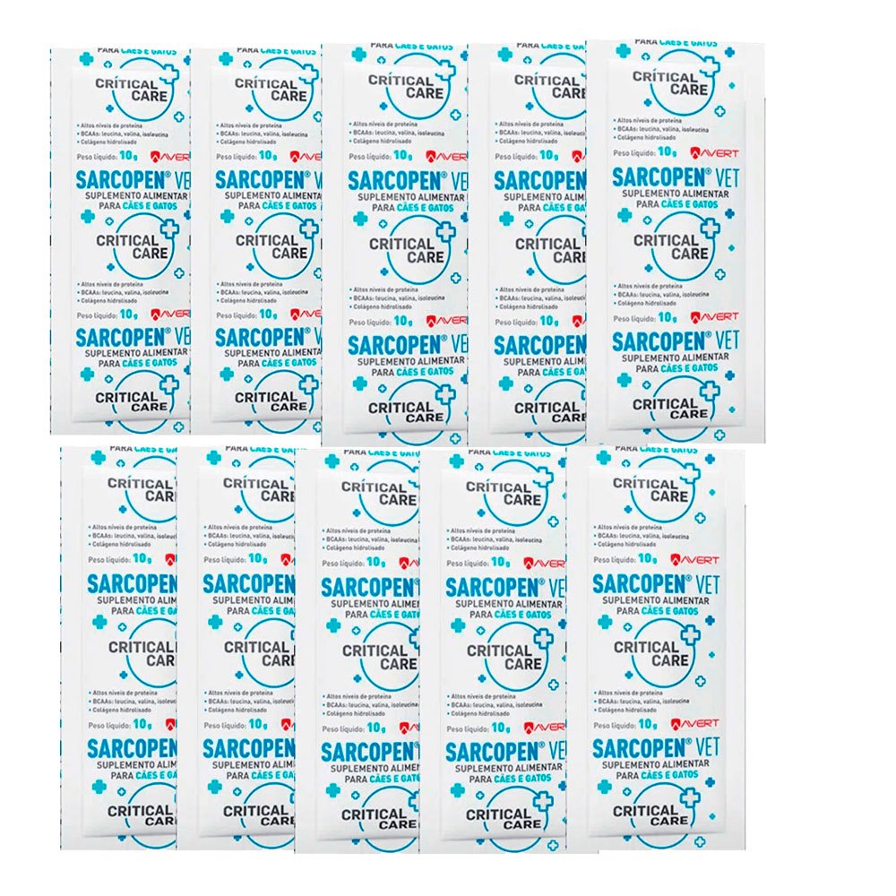 Kit 10 Suplementos  Sarcopen Vet Para Cães e Gatos Avert 10g