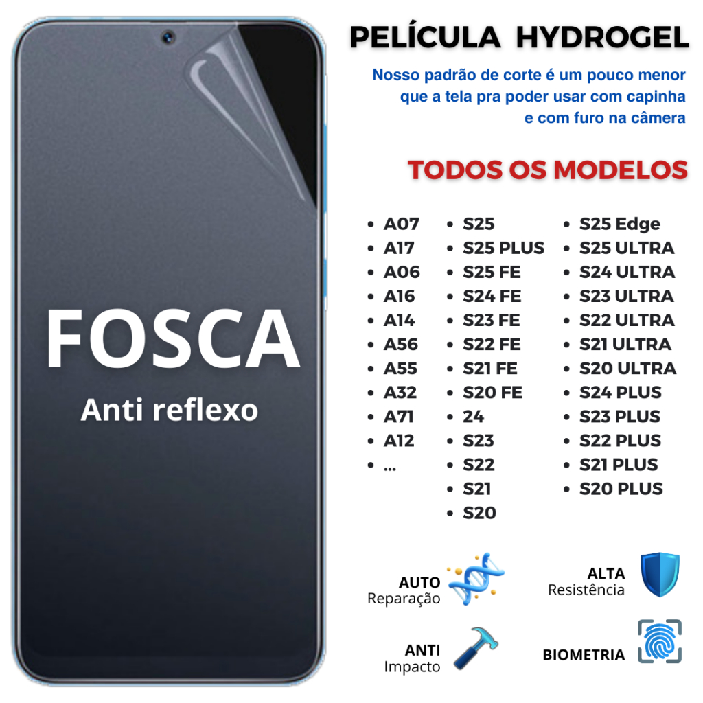 Película Fosca Flexível Hidrogel Samsung TODOS OS MODELOS S - A - M em Oferta na Shopee