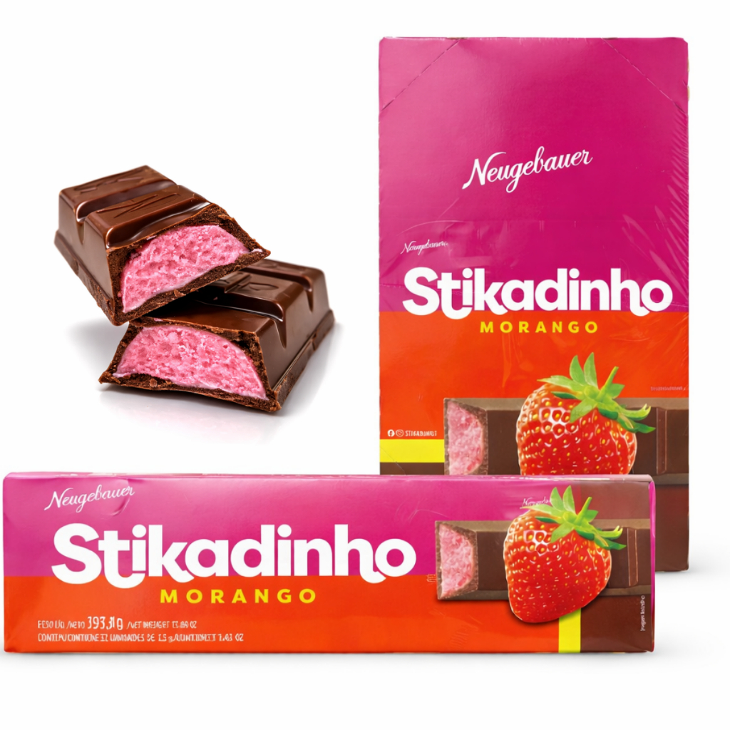 Kit Atacado 2 Caixas Stikadinho Recheado Chocolate e Morango 64 Unidades Total em Oferta na Shopee