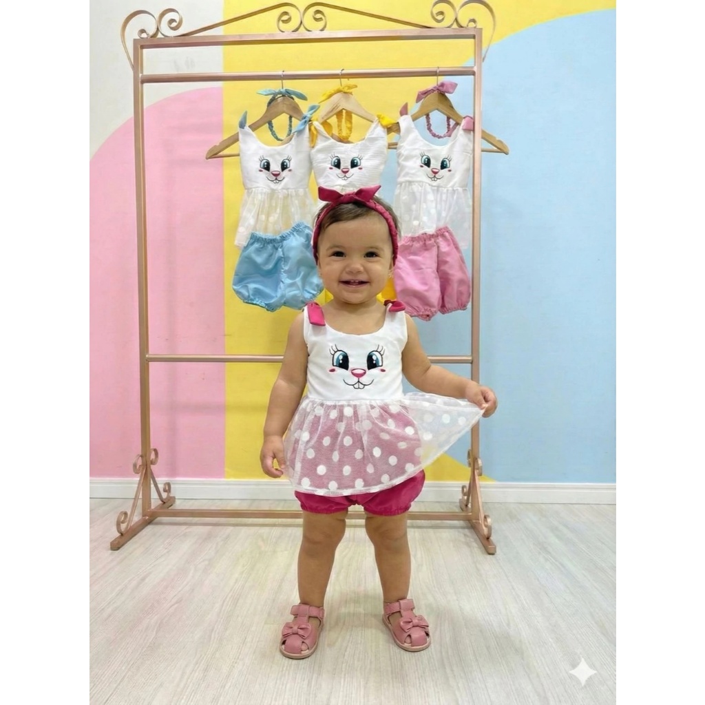 Conjunto Páscoa Bebê Menina Short e Blusa COR SORTIDA Look Coelhinha Mês Versário Páscoa Conjunto Temático Infantil Bebê