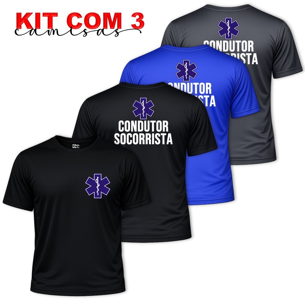 Kit c/ 3 Camisas Camiseta Uniforme Masculina CONDUTOR SOCORRISTA Enfermeiro Saúde Dry Fit Profissão em Oferta na Shopee
