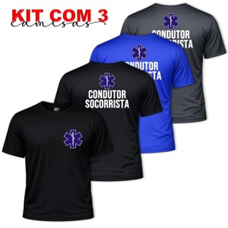 Kit c/ 3 Camisas Camiseta Uniforme Masculina CONDUTOR SOCORRISTA Enfermeiro Saúde Dry Fit Profissão em Oferta na Shopee