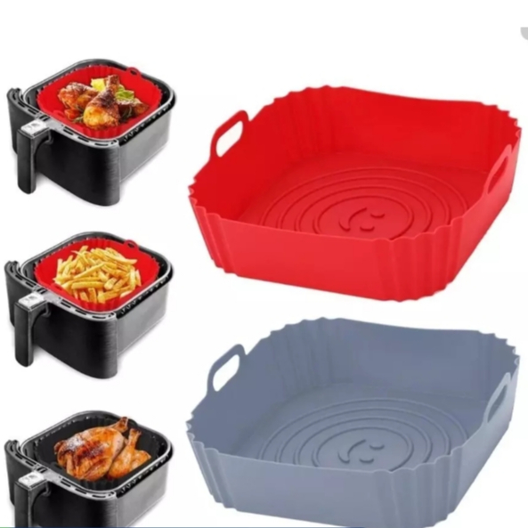 Formas de Silicone Quadrada 16x16cm Assadeira Air Fryer e Forno Forma para Fritadeira Elétrica com Alça