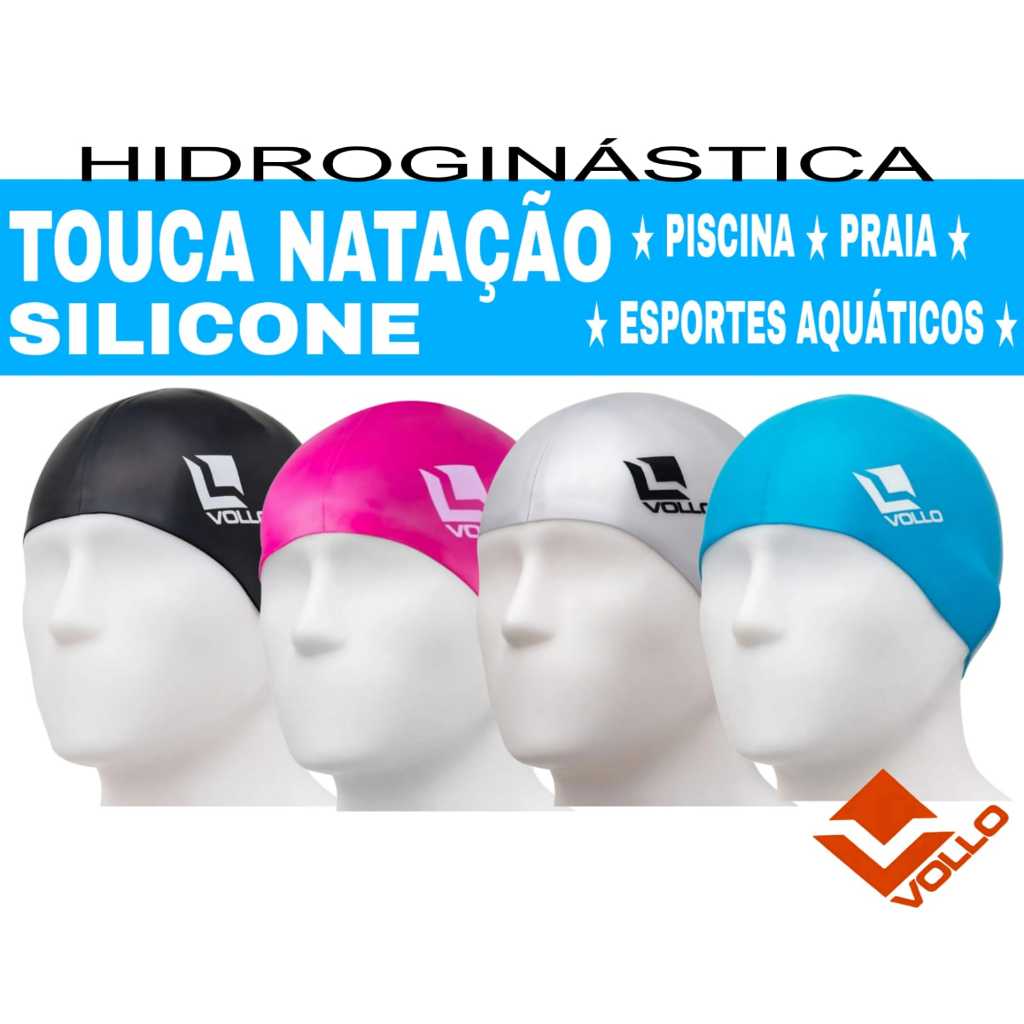 Touca Natação Silicone, Hidroginástica, Piscina, Praia, Esportes Aquáticos Vollo
