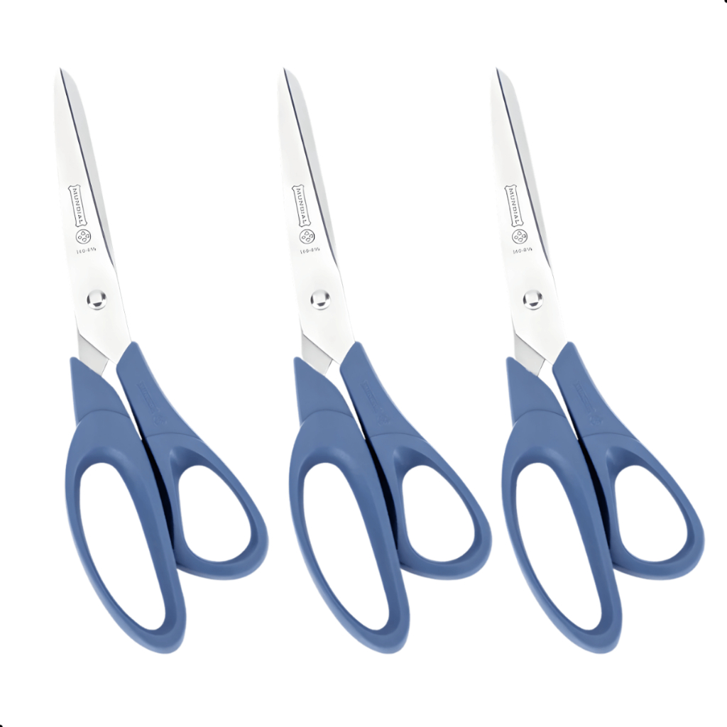 Kit 3 Tesouras Multiuso Mundial 21cm 8 Pol Easy Cut Azul Reforçada Profissional Papelaria Costura