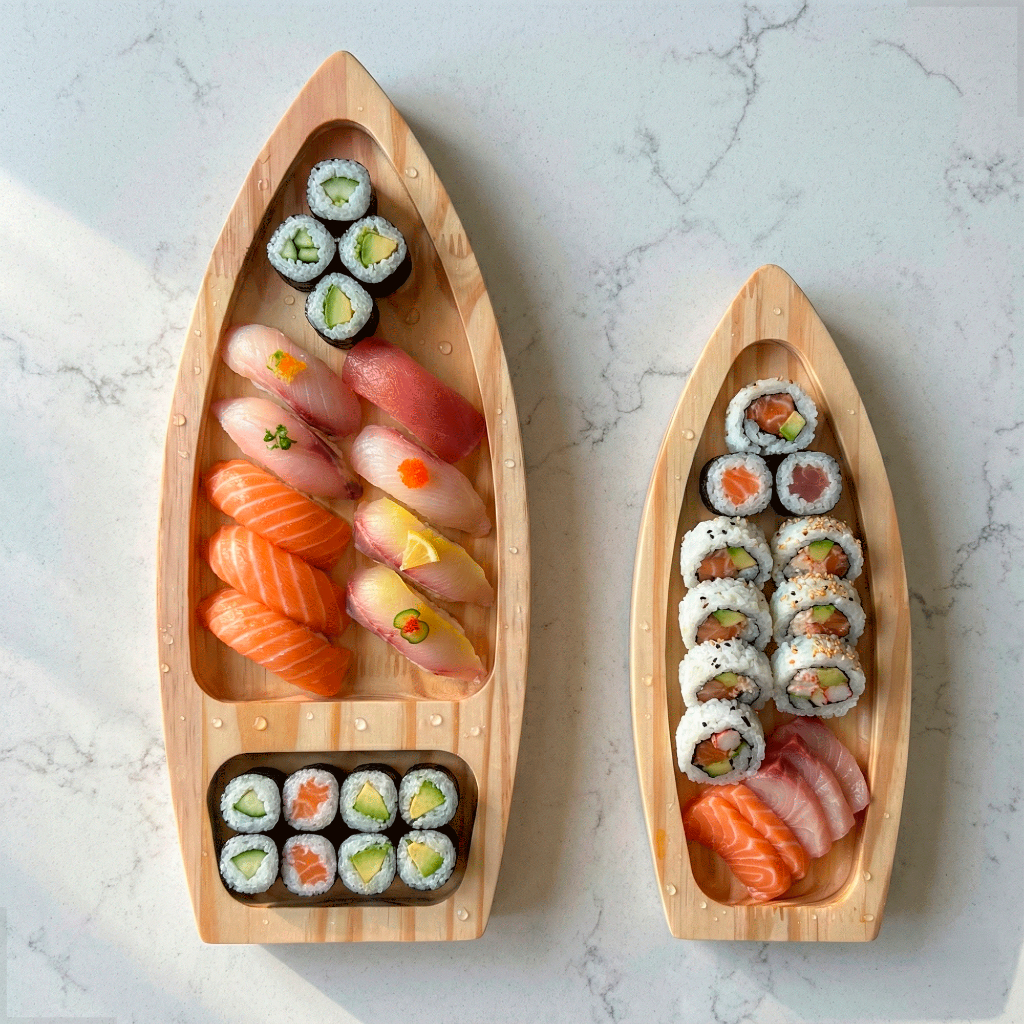 Barca Servir Sushi Comida Japonesa Oriental Madeira Pinus Bandeja Petisqueira Combo Temaki Açaí