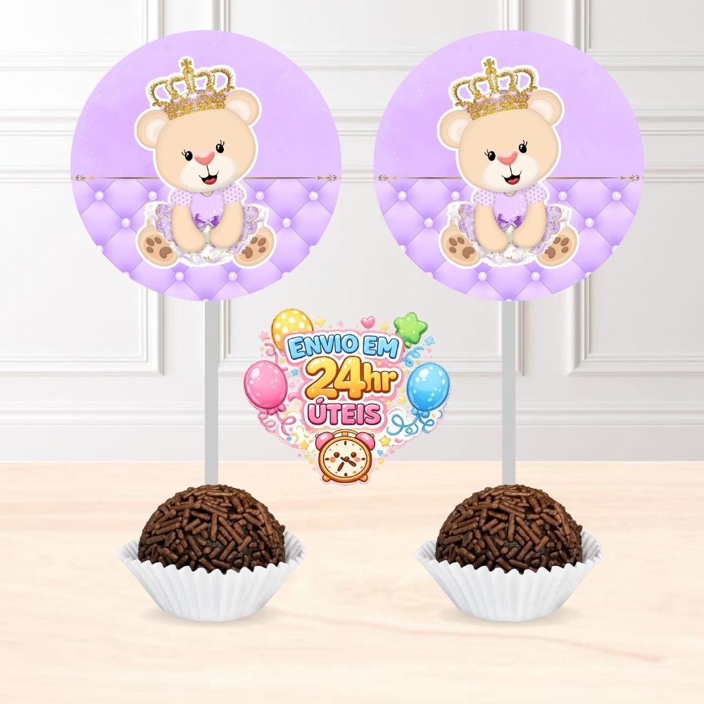 Topper de Docinhos Chá de bebê URSINHA PRINCESA LILÁS - Pegue e Monte - Tag docinhos