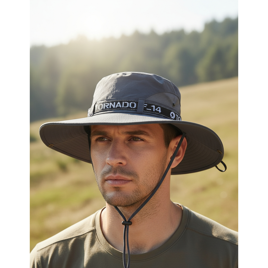CHAPÉU MASCULINO PROTEÇÃO SOLAR UV ABA LARGA, TECIDO DRYFIT SECAGEM RÁPIDA, AUSTRALIANO, RESPIRÁVEL, CAMINHADA, PESCARIA